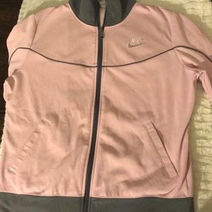 Nike, zip up sweater, pink and grey detailing